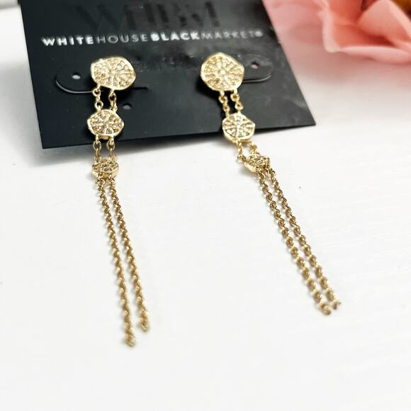 NEW White House Black Market WHBM Gold & Crystal Drop Earrings - Picture 4 of 5